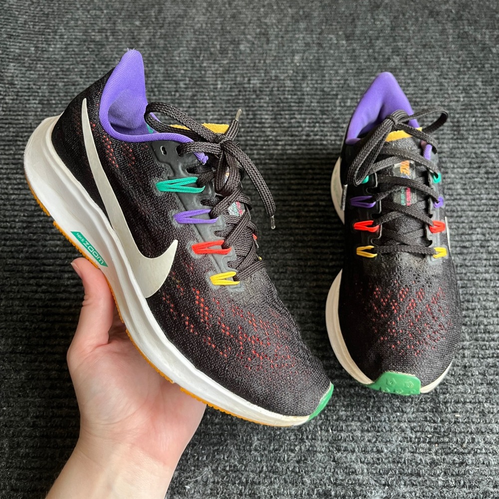 Nike Air Zoom Pegasus 36 Running Shoes Womens 6.5 Black Rainbow CK0829-001